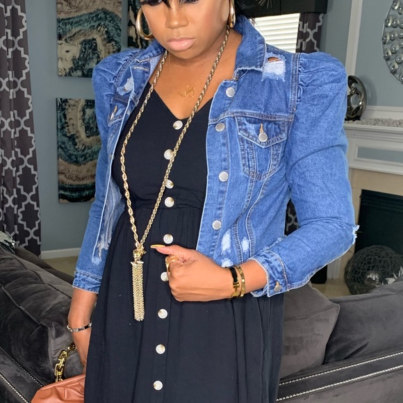 katchē Jackets & Blazers - Denim puff sleeve jacket